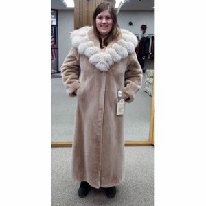 CLEARANCE Sheared Beaver Coat with Fox Fur Collar
